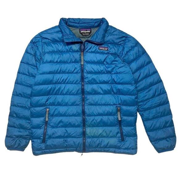 Patagonia Goose Down Sweater Blue Zip Puffer Jacket Kids XL - Picture 1 of 4